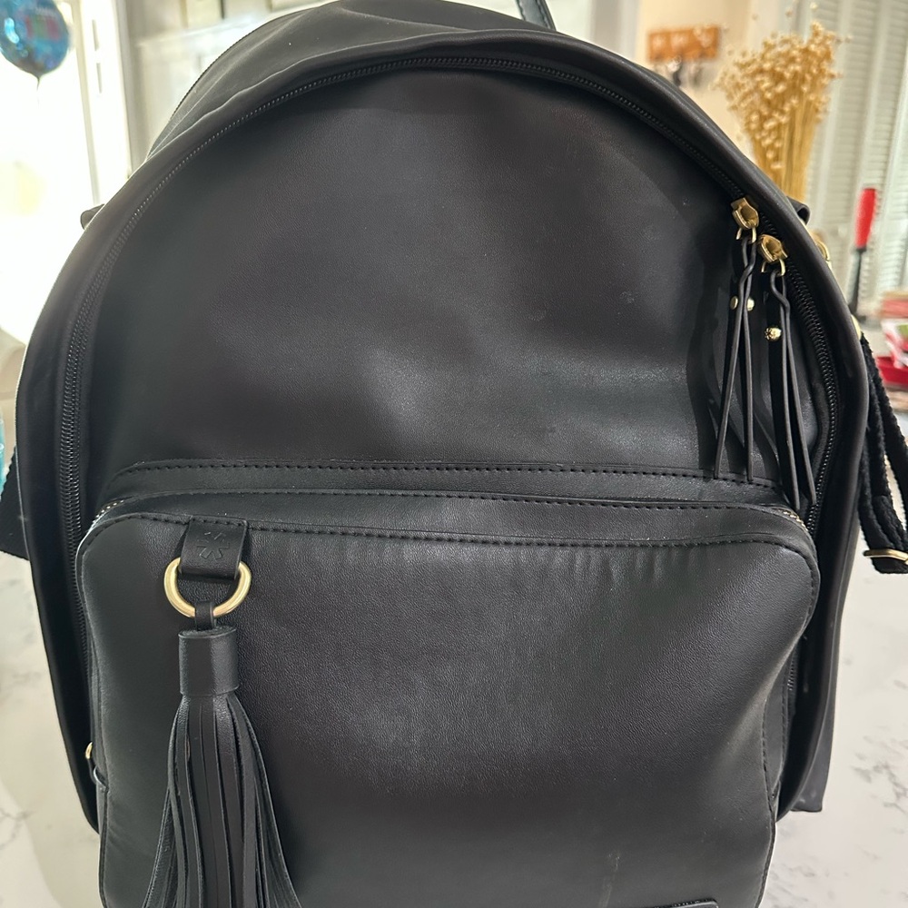 Skip Hop Black Leather Backpack Diaper Bag